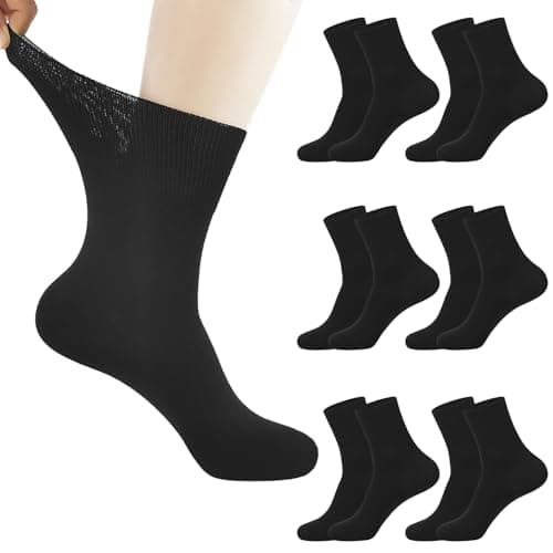 Image of QILUCKY 6 pairs Extra Wide Loose Diabetic Socks, Elastic Diabetic Crew Socks, Seamless Toe loose fit, Diabetic Socks for Swollen Feet & Ankles (9-12)