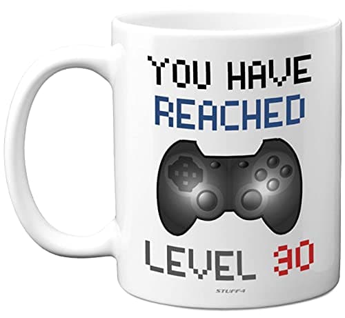 Image of Stuff4 30th Birthday Gamer Gift - Level 30 Mug, Dishwasher Safe Coffee Cup, Retro Video Game Novelty for Men or Women, Gaming Gifts for Him or Her
