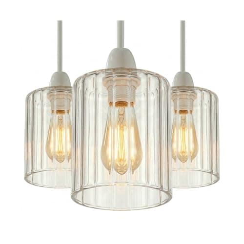 Image of 3Pack Ribbed Glass Lamp Shade 14cm Height x 10cm Diameter, Clear Fluted Light Shade Replacement, E27 Easy Fit Ceiling Pendant & Table Lamp Shade, Vintage Modern Lighting for Living Room Bedroom