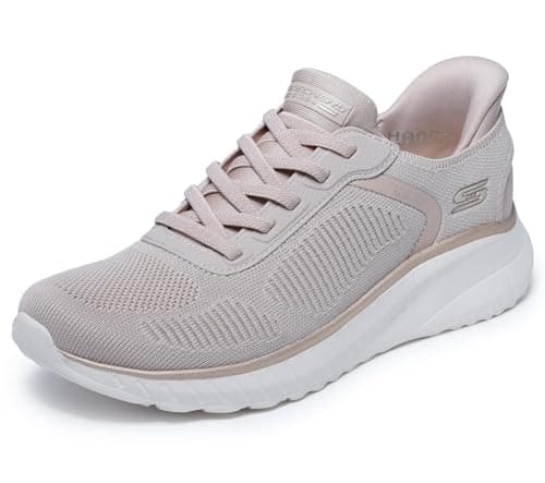 Image of Skechers Women's Bobs Squad Chaos Current Muse Slip-On Trainer, Natural/Gold Textile, 6 UK