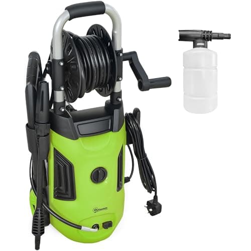 Image of Outsunny 1800W High Pressure Washer, 150 Bar Pressure, 420 L/h Flow, Portable Power Washer Jet Wash Cleaner with Adjustable Nozzle, 6M Hose, Hose Reel, Steel Handle for Home Patio Car Driveway, Green