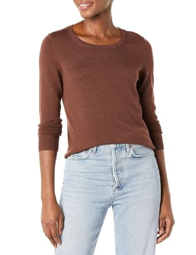 Image of Amazon Essentials Women's Long-Sleeve Lightweight Crewneck Jumper (Available in Plus Size), Dark Chestnut Brown, S
