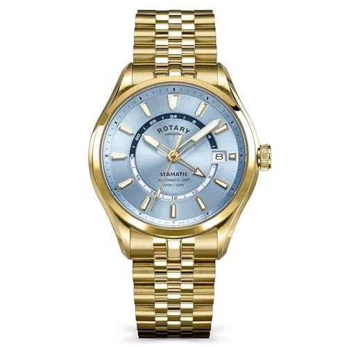 Image of Rotary Men's Seamatic 100 GMT 100M Water Resistance Gold Plated Stainless Steel Bracelet Watch