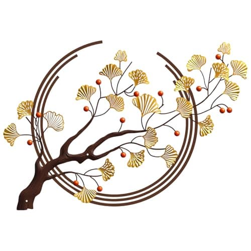 Image of ESTART Metal Ginkgo Tree Leaf Wall Art, Black Wall Decoration Creative Handmade Wall Sculpture is Suitable for Home Living Room Bedroom Kitchen Study Office (Colorful)