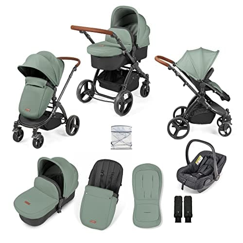 Image of Stomp Urban 3 in 1 Travel System Pushchair with Astral Car Seat and Accessories (Sage Green) – Birth to 22kgs (Approx. 4 Years), Lightweight City Stroller with UPF 50+ Hood and Rain Cover