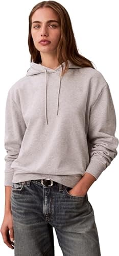 Image of Calvin Klein Women's LS FRENCH TERRY PO HOODIE LV047C224G Sweatshirts, GREY (History Heather), M