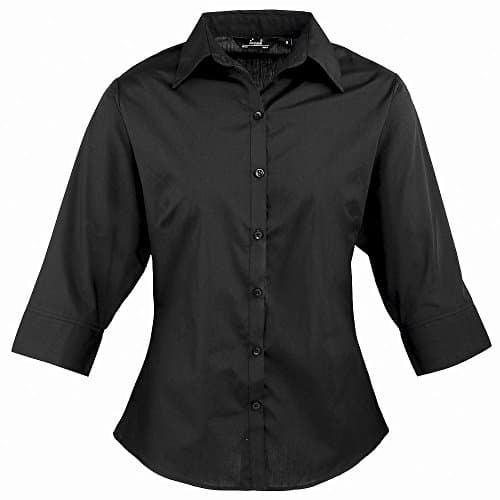 Image of Ladies 3/4 Sleeve Poplin Blouse Black 6