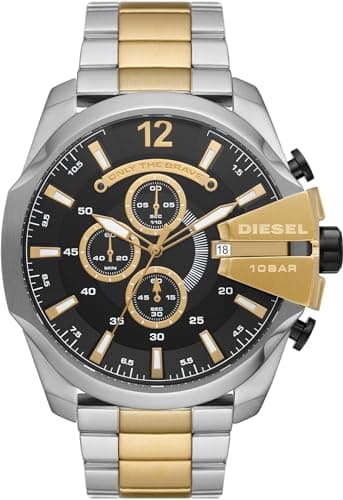 Image of Diesel Watch for Men Mega Chief, Chronograph Movement, 51 mm Tri-Tone Stainless Steel Case with a Stainless Steel Strap, DZ4581