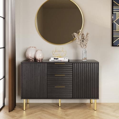 Image of GFW Nervata Sideboard Cabinet Living Dining Room Black