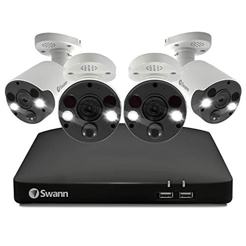 Image of Swann Professional NVR Security System with 2TB HDD, 4 Camera 8 Channel, PoE, 4K UHD, Face Recognition, Indoor Outdoor Wired CCTV, Colour Night Vision, Heat Motion Sensing, Spotlights, 887804FB