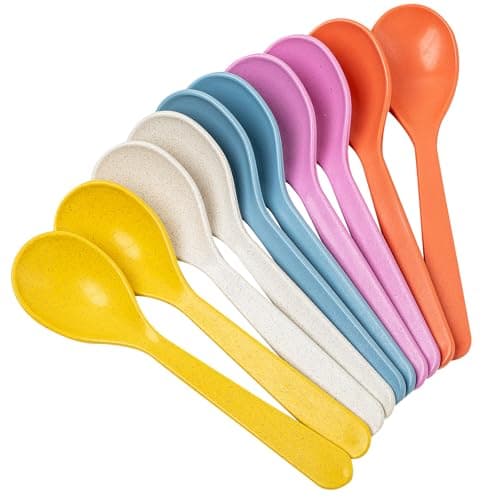 Image of Pack of 10 Plastic Teaspoons Hard Reusable Tea Spoons Plastic Short Handled Spoon BPA Free Teaspoon(Multicoloured)
