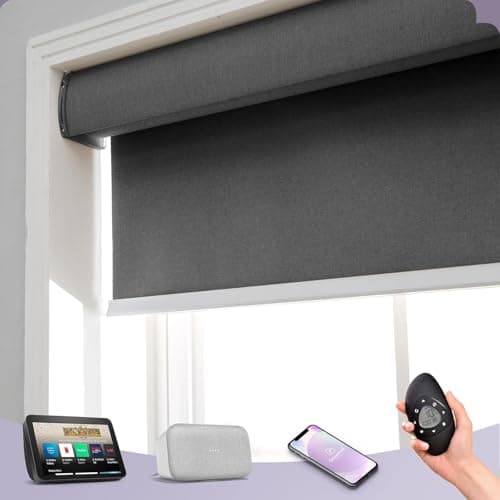 Image of Graywind Energy Efficient Electric Roller Blinds - 4-Layer Double-Sided Thermal Fabric, Smart Motorised Blackout Blinds Compatible with Alexa Google, Rechargeable, Made to Measure, Dark Grey