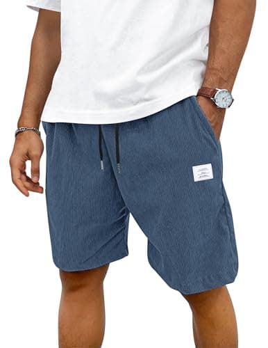 Image of TARAINYA Mens Corduroy Shorts Cotton Drawstring Men's Summer Stretch Casual Short with Pockets Elegant Blue M