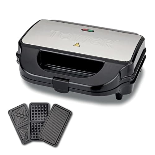 Image of Tower 3-in-1 Deep Filled Snack Maker with Non-Stick Coated Plate and Automatic Temperature Control, 900W, Stainless Steel, T27032