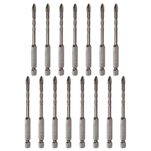 Image of sourcing map 15pcs Titanium Masonry Drill Bit, 5mm Concrete Drill Bits Ceramic Tile Drill Bit with 1/4" Hex Shank 90mm Length for Ceramic Tile Marble Mirror Glass Concrete Brick Plastic Wood
