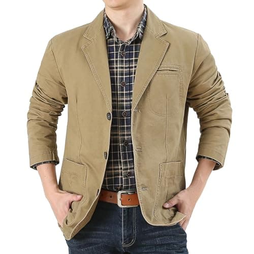 Image of UIKIFY Tweed Jacket for Men UK, Regular Fit Men's Sporty Wool Tweed British Blazer Modern Suit Jacket Tailored Fit Wedding Business Office Suits Khaki 4XL