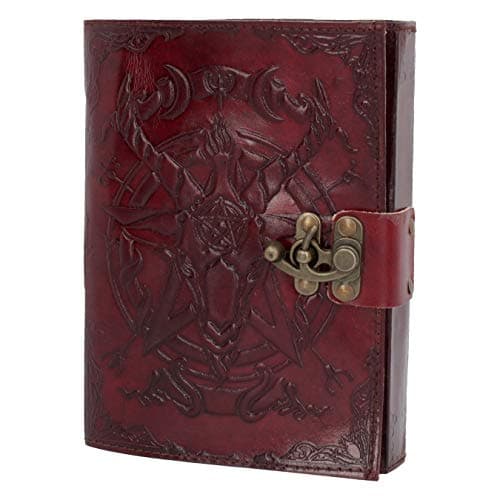 Image of Nemesis Now Baphomet Leather Journal 15x21cm, Leather Cover, Red, 156 Pages, Premium 300gsm Paper