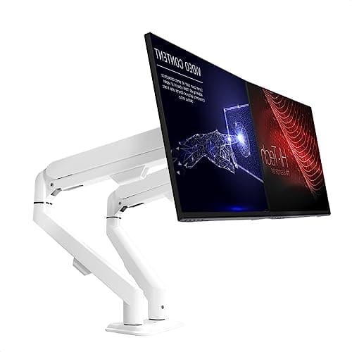 Image of HILLPORT White Dual Monitor Arm Desk Mount, Slim Gas Spring Double Monitor Stand for 2 Screens 17-30 Inch, Full Motion Adjustable VESA Mount Bracket with C-Clamp/Grommet Base, Fits Max 19.8lbs Per Arm