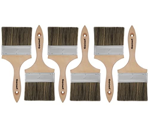 Image of Double Thick Chip Paint Brush Set, 4 inch / 100mm Wood Stain Brushes for Painting Walls and Fence Staining, Wooden Handle Masonry Paintbrush for Varnish, Paste, Gesso and Limewash (6 Bulk Pack)
