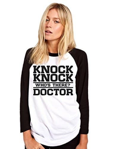 Image of HotScamp Knock Knock Who's There? Doctor Women's Baseball Top - White/Black Large