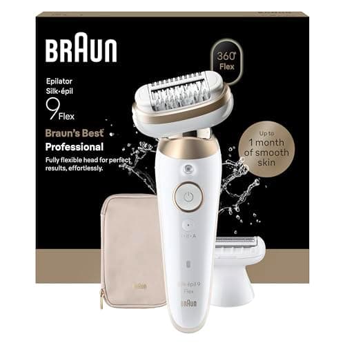 Image of Braun Silk·épil 9 Flex, Epilator with 360° Flexible Head for Easy Hair Removal, Wet & Dry, Lasting Smooth Skin, Includes Shaver Head and Trimmer Comb, 9-030 3D, Gold