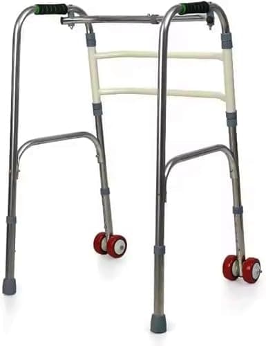 Image of Orthologics™ Folding Lightweight Aluminium Walking Frame Walker Zimmer with Wheels - Adjustable Height and Foldable M4