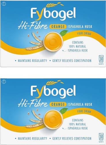 Image of Fybogel Hi-Fibre, Orange, 30 Sachets X 2, 60 Total, Ispaghula Husk, Constipation Relief for Adults, Fibre Supplement, Fast Relief, Natural Relief, Laxatives, Digestion and Nausea