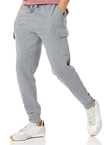 Image of Amazon Essentials Men's Relaxed Fit Cargo Fleece Jogger Sweatpant, Light Grey Heather, XS
