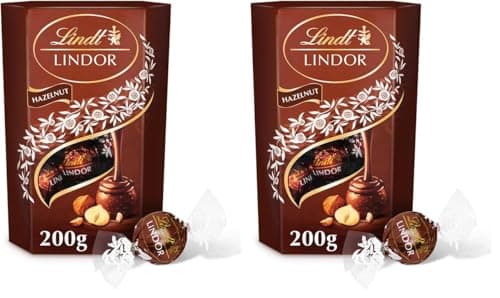 Image of Lindt Lindor Hazelnut Chocolate Truffles Box Chocolate Balls with a Smooth Melting Filling, 200 g (Pack of 2)