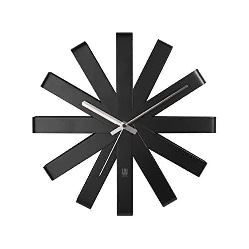 Image of Umbra Ribbon Modern 12" Wall Clock, Silent Non Ticking Battery Operated Quartz Movement, Black