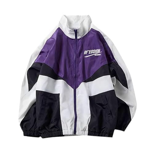 Image of Generisch Oversized Retro Streetwear Patchwork Style Casual Sportswear Windbreaker Jacket, purple, M