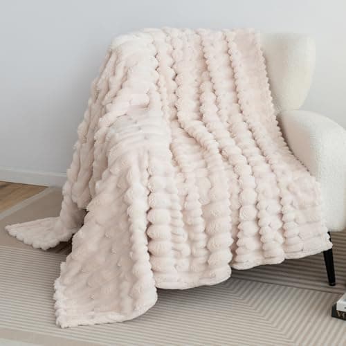 Image of DuShow Fleece Throw Blanket,Rabbit Faux Fur Fluffy Bed Blanket,Soft Flannel Fluffy Cosy Warm Fleece Blanket,Perfect for Bed Couch and Sofa,Beige,150x200cm