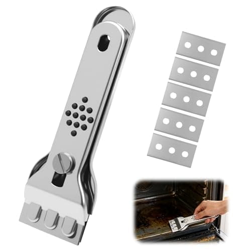 Image of Oven Scraper Tool with 5 Replacement Blades, Hob Scraper for Glass Hob Non Scratch, Stainless Steel Ceramic Hob and Oven Cleaning Tool, Safe Blade Scrapers for Grease and Burnt Residue