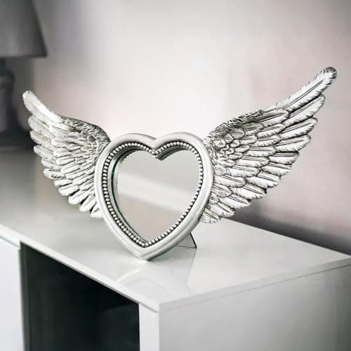 Image of HomeZone® 64cm Distressed Shaped Angel Wings Wall Mirror & Photo Frame Hanging Mirrors for Walls Vintage Wall Mounted Mirrors Wall Decor for Hallways Stairs Living Rooms Home Decoration Bedroom Decor
