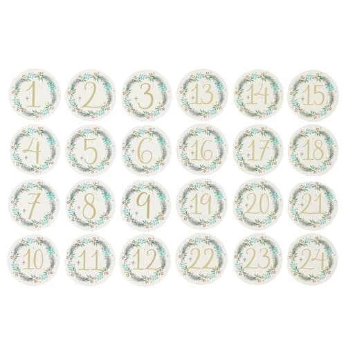 Image of Christmas Advent Stickers 1-24 Gold Wreath Numbers Countdown Calendar DIY Crafts - DIY Toppers - By Love Kates - Festive Design, Advent Craft Projects, Personalised Advents, Cream & Green Stickers