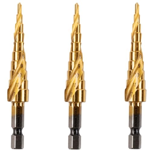 Image of 3 Pack - 3mm to 12mm Spiral Flute Step Drill Bits High Speed Steel Titanium Coated, Metric Hex Shank, HSS Tool Set for DIY Plastic Wood Steel Metal Aluminum. Cone Cutter Hole Cutter Drill Bits
