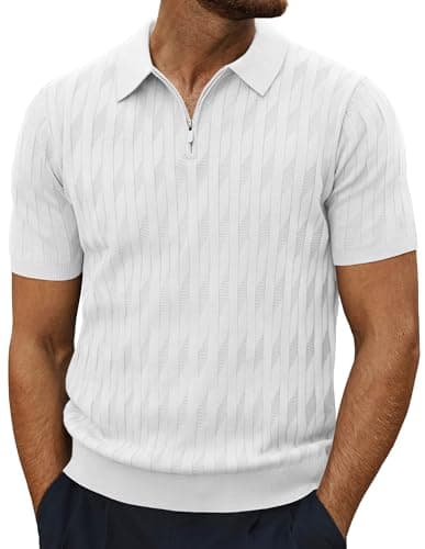 Image of PJ PAUL JONES Mens Polo Shirts Stretch 1/4 Zip Knitted Polo Tshirt Golf Tops M White
