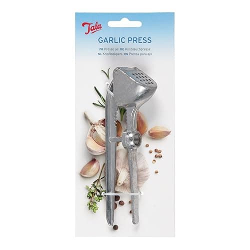 Image of Tala Garlic Press with Cherry Pitter, Storng Allot Metal for applying Strong preussue for Pressing and Opening Garlic Buds, with intergrated Cherry Pitter which removes with Stones with Ease