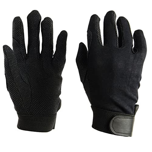 Image of Dublin Adults Track Riding Gloves | Black | Medium | Cotton With Touch Tape Wrist & Reinforced Wear Patches