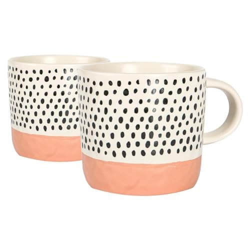 Image of Nicola Spring Ceramic Coffee Mugs Set - 385ml - 2pc Pink Dipped Dots Stoneware Coffee Cups Dishwasher & Microwave Safe Large Tea Mugs for Hot Drinks, Hot Chocolate, Tea