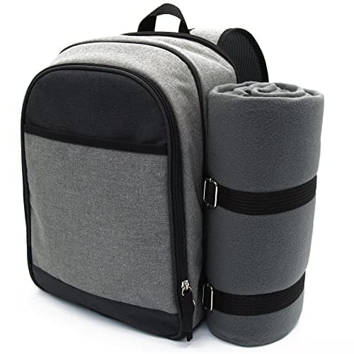 Image of Andrew James 2 Person Picnic Bag & Picnic Blanket – Insulated Cooler Bag perfect for Outdoor Dining Camping, and Beach Days – Waterproof Backpack Picnic Set with Glasses, Plates and Cutlery Set for 2.