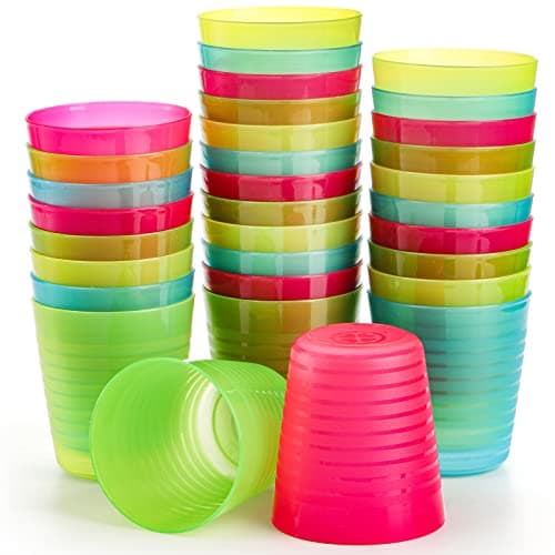 Image of Dicunoy 32 Pack Reusable Plastic Cups for Kids, 8oz/240ml Unbreakable Small Drinking Cup, Colored Open Water Tumbler for Kids' Party, Juice, Kitchen, Hard Plastic Camping Cups