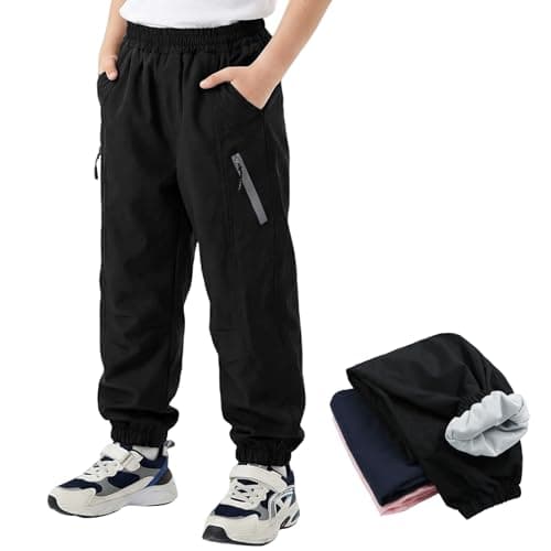Image of Domueay Kids Waterproof Trousers Boys Windproof Lightweight Outdoor Pants Mesh Lined Elasticated Waistband Pockets with Reflective Strips Joggers Trekking Sportswear Age 13-14 Years, Black