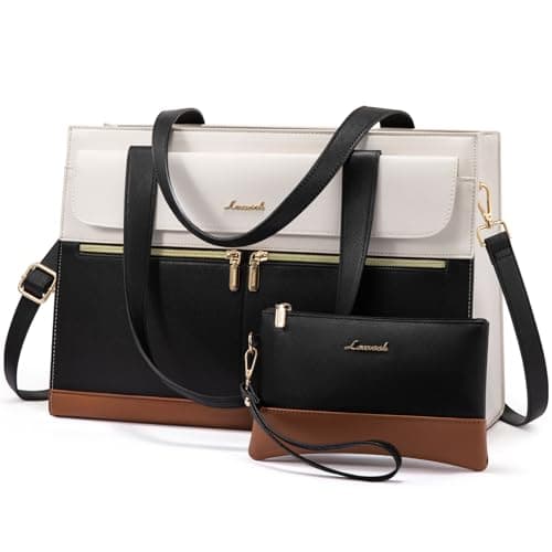 Image of LOVEVOOK Laptop Tote Bags for Women 15.6 Inch Ladies Work Bags Stylish Handbag with Laptop Compartment Large Designer PU Leather Briefcase for School Shoulder Bag for Office Shopping