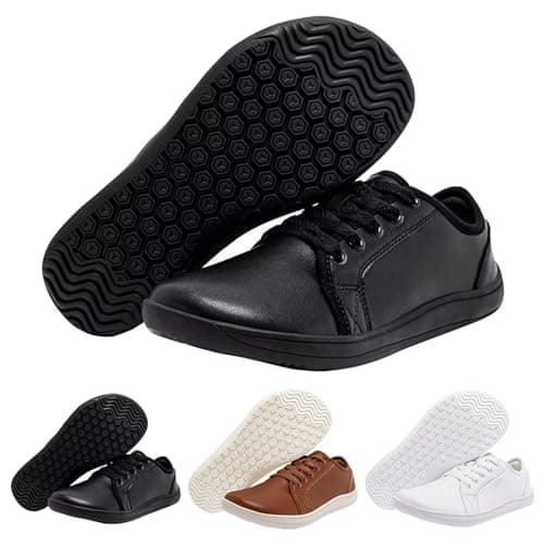 Image of Leather Trainers,Lightweight Wide Fit Running Shoes,Comfortable Low Top Tennis Shoes,Casual Lace up Hiking Shoes,Non Sl White