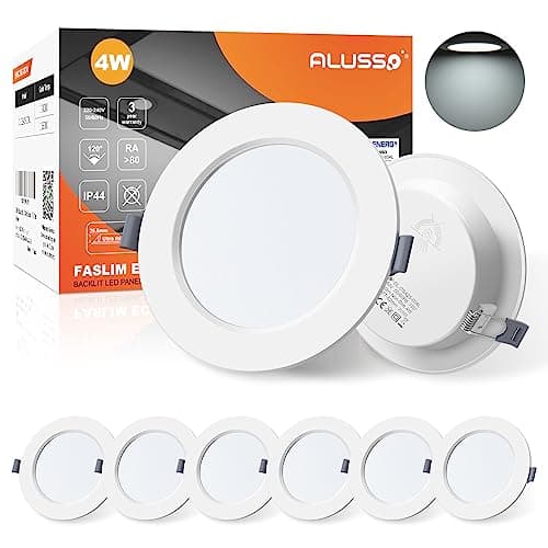 Image of ALUSSO LED Downlights for Ceiling 4W Ultra Slim LED Recessed Ceiling Spot Lights 6500K Cool White IP44 Waterproof Spotlights Ceiling Lights for Bathroom Kitchen Living Room, 6 Pack