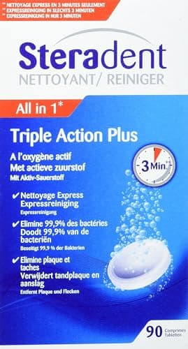 Image of Steradent Active Fresh Tablets for Denture Cleaning, 60+30 Triple Action Formula Tablets.