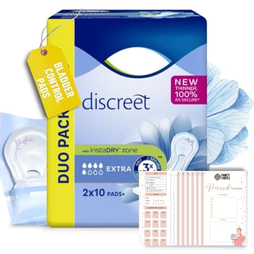 Image of Tena Lady Extra Discreet Pads 2X 10 Pack Bundle with Fancy Labels Period Tracker | Superior Absorbency, Odor Control, and Comfortable Fit for Women