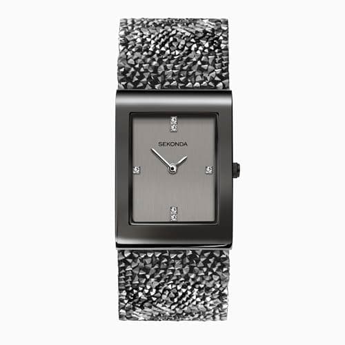 Image of Sekonda Seksy Rocks Ladies Analogue Watch with Grey Stone Set Leather Strap 2654