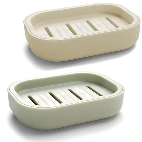 Image of 2Pcs Soap Dish, Soap Holder, Portable Shower Soap Box, Non-slip, Dry, Suitable for Bathroom, Kitchen,Easy Cleaning(khaki & Light Green)